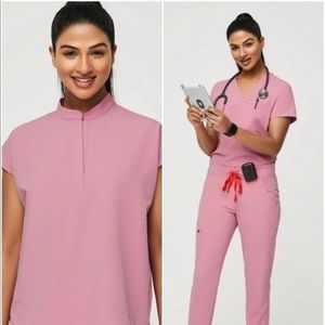 FIGS Limited Edition Chalk Pink Zamora Joggers and Rafaela Scrub Top Set